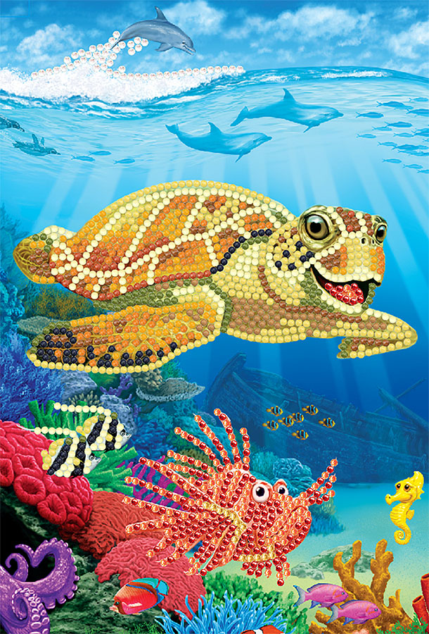 Sea Turtle In Coral Reef Official Diamond Painting Kit, Diamond Art