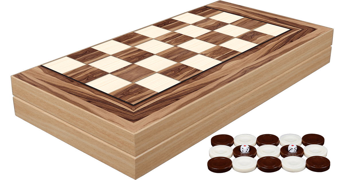 Backgammon: 19" Walnut Decoupage w/ Chess Back