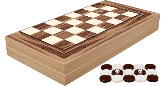 Backgammon: 19" Walnut Decoupage w/ Chess Back