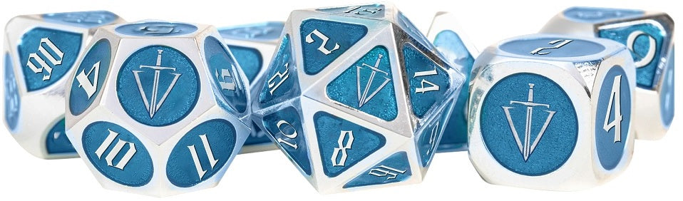 Tales of the Valiant Metal Dice Set - Silver/Light Blue