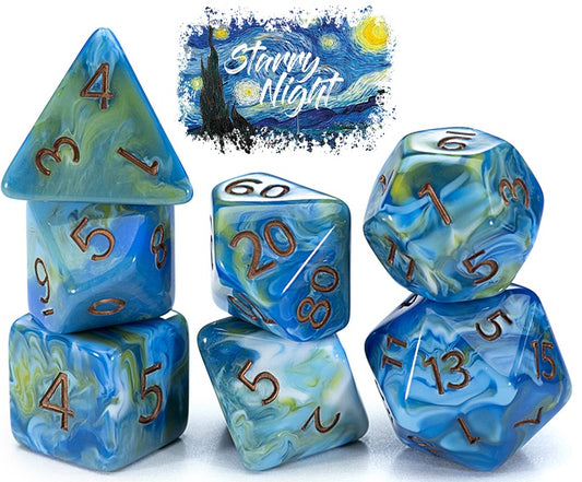 Van Gogh Dice: 7Pc Starry Night