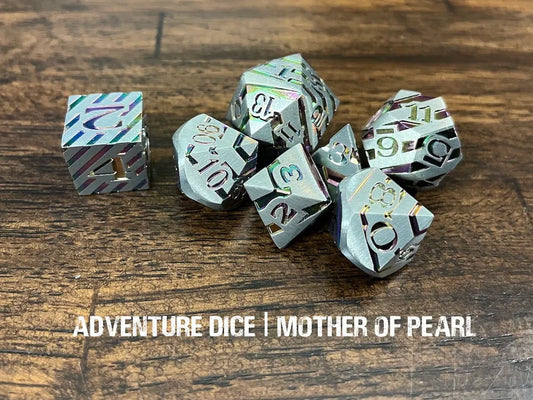 Mother of Pearl metal dice set