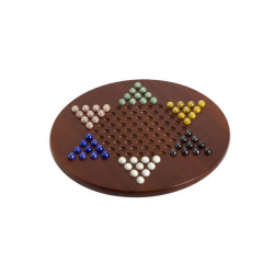 Chinese Checkers - 15" Mahogany Wood Board (6 Colored Marbles)