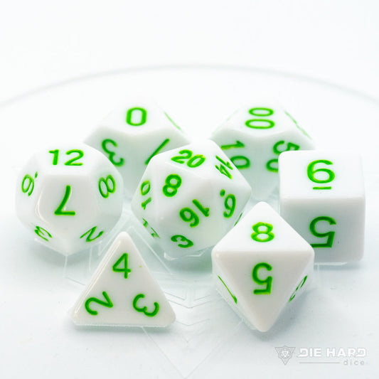 Die Hard Dice: 7pc White with Pastel Green